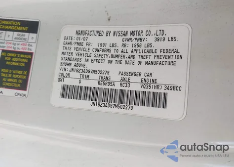 2007 Nissan 350Z Enthusiast из США, поврежденный, VIN JN1BZ34D97M502279